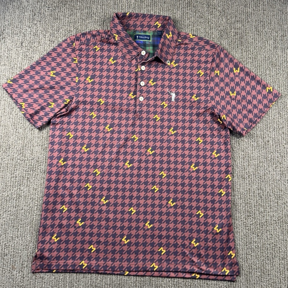 William Murray Mens M Houndstooth Polo Shirt Short Sleeve Golf Red Yellow